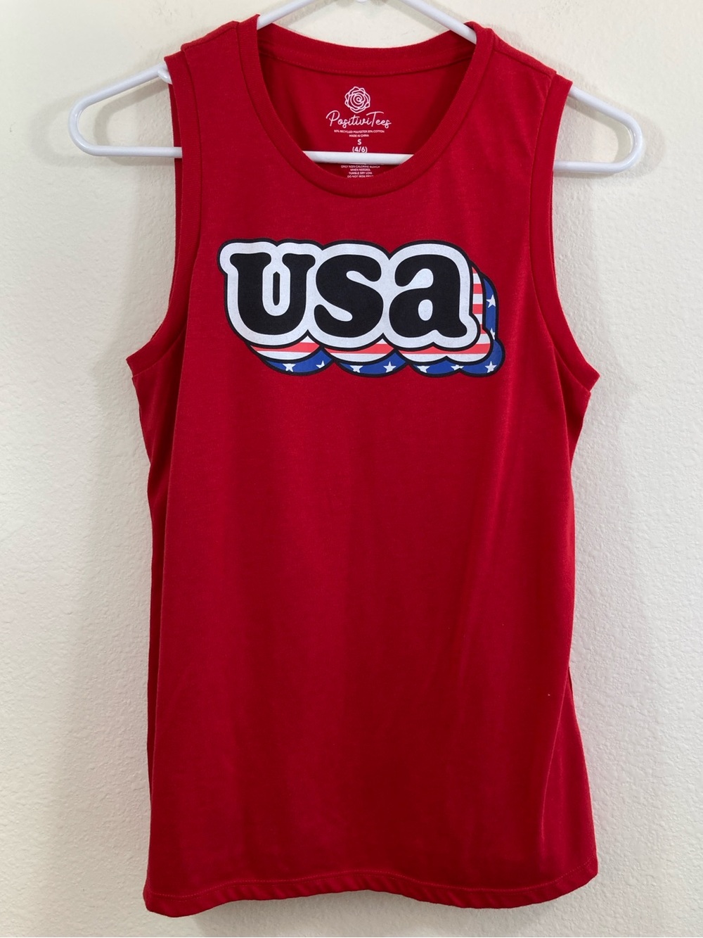 Positivitees USA Patriotic Tank Top Size S Red Retro Americana Graphic